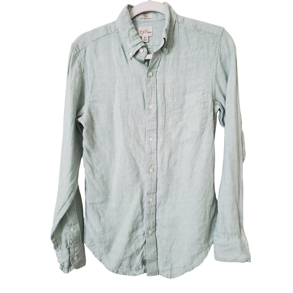 J. Crew Slim Fit Irish Linen Baird McNutt Button Down Shirt Mens XS Pale Green n